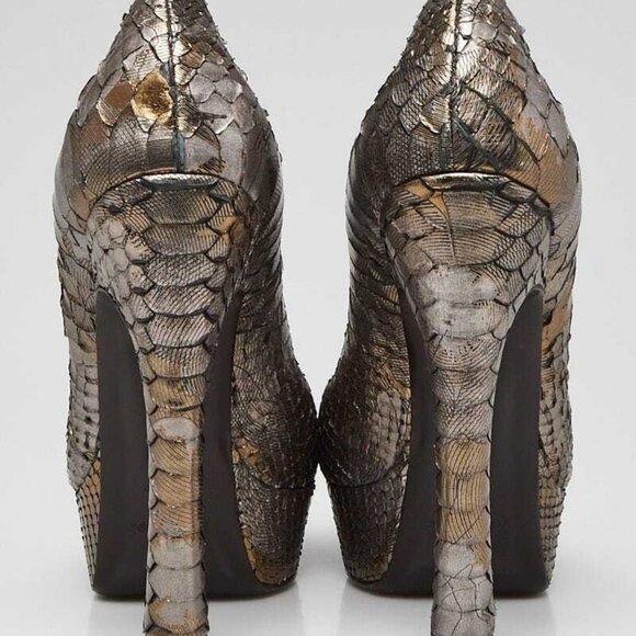 Yves Saint Laurent Grey Python Palais Peep Toe Pumps Size 7.5/38 - Picture 4 of 5